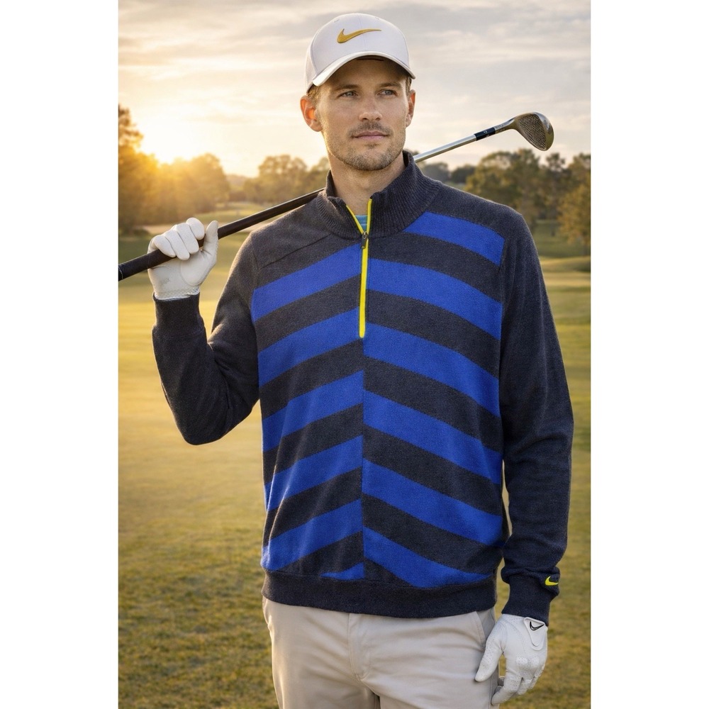 Nike Golf Sweater Mens Sz XL Blue Merino Wool Preppy Course To Clubhouse